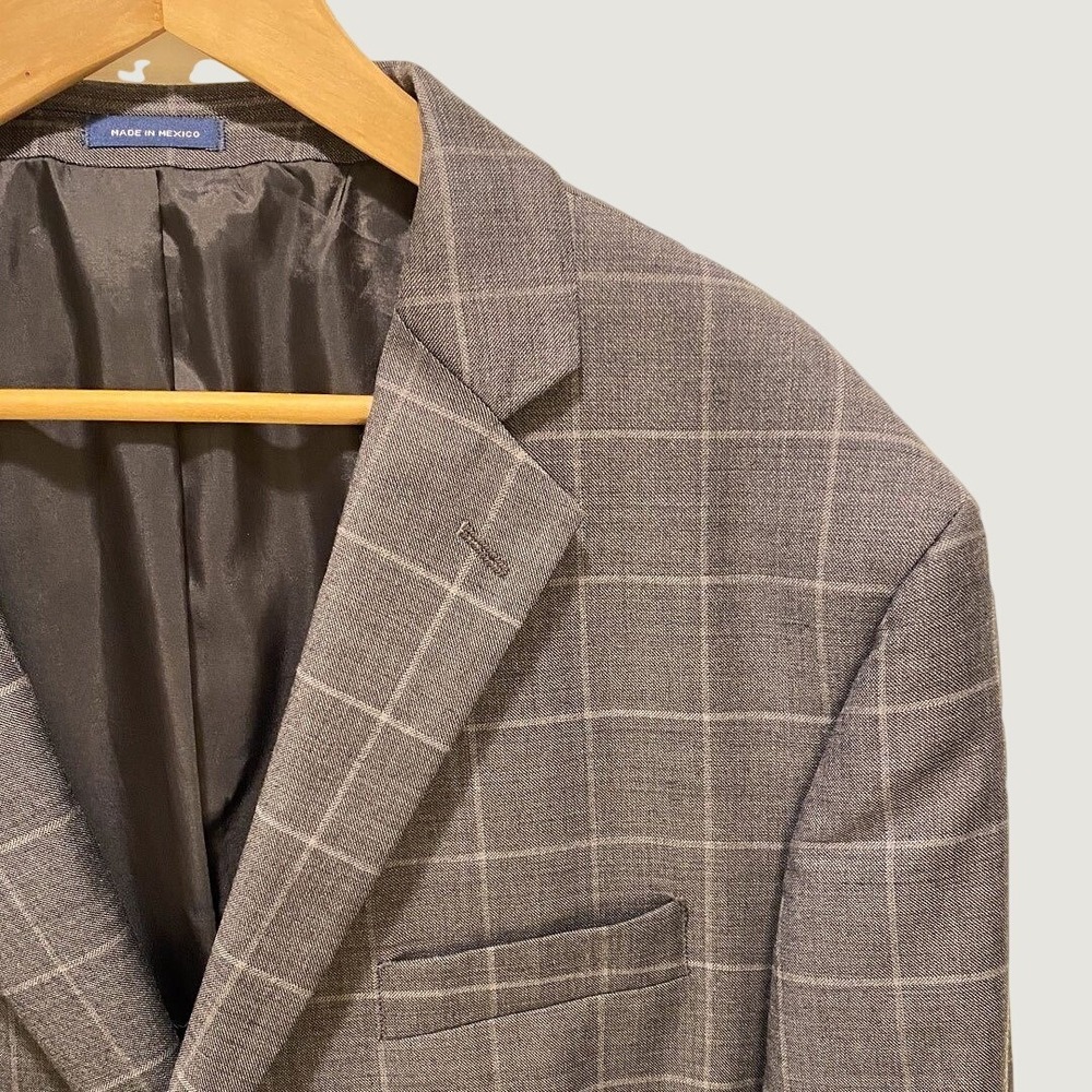 Stafford‎ Mens Gray Windowpane Check Classic Fit Coolmax Blazer Jacket